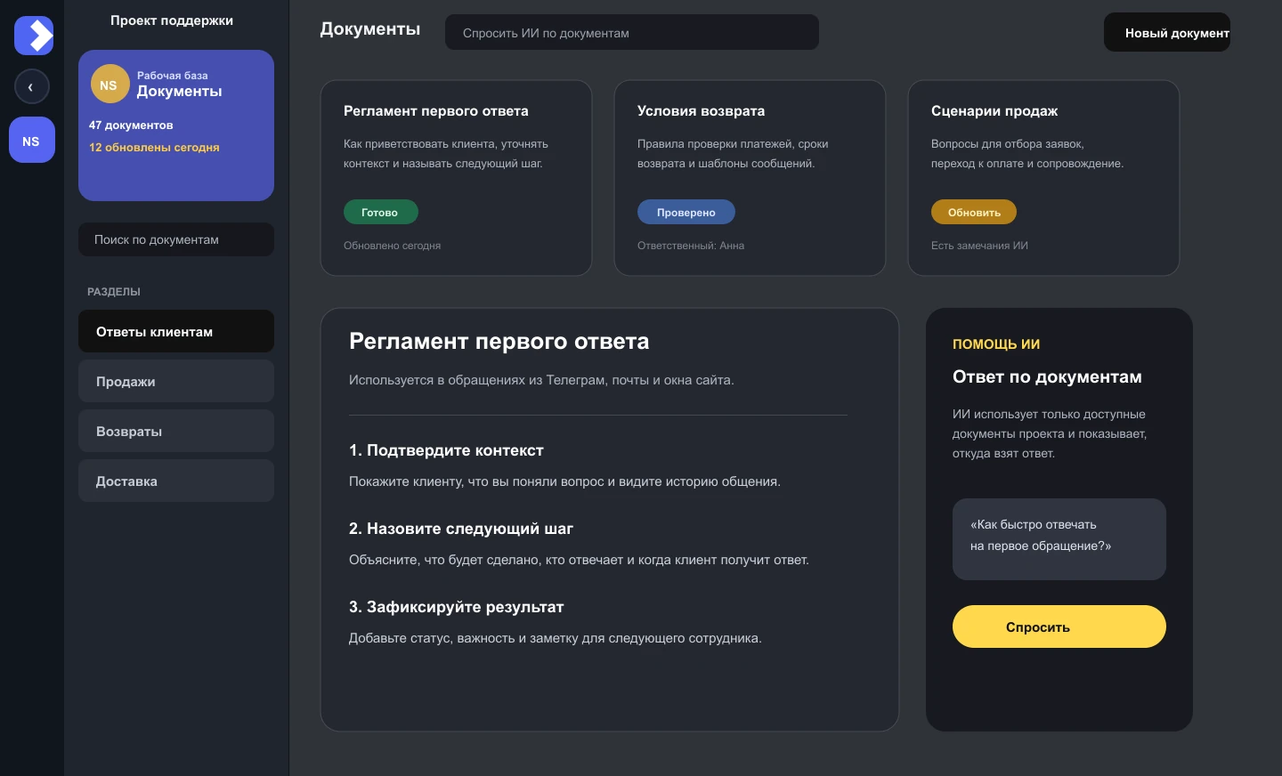 Документы и готовые ответы SPAN